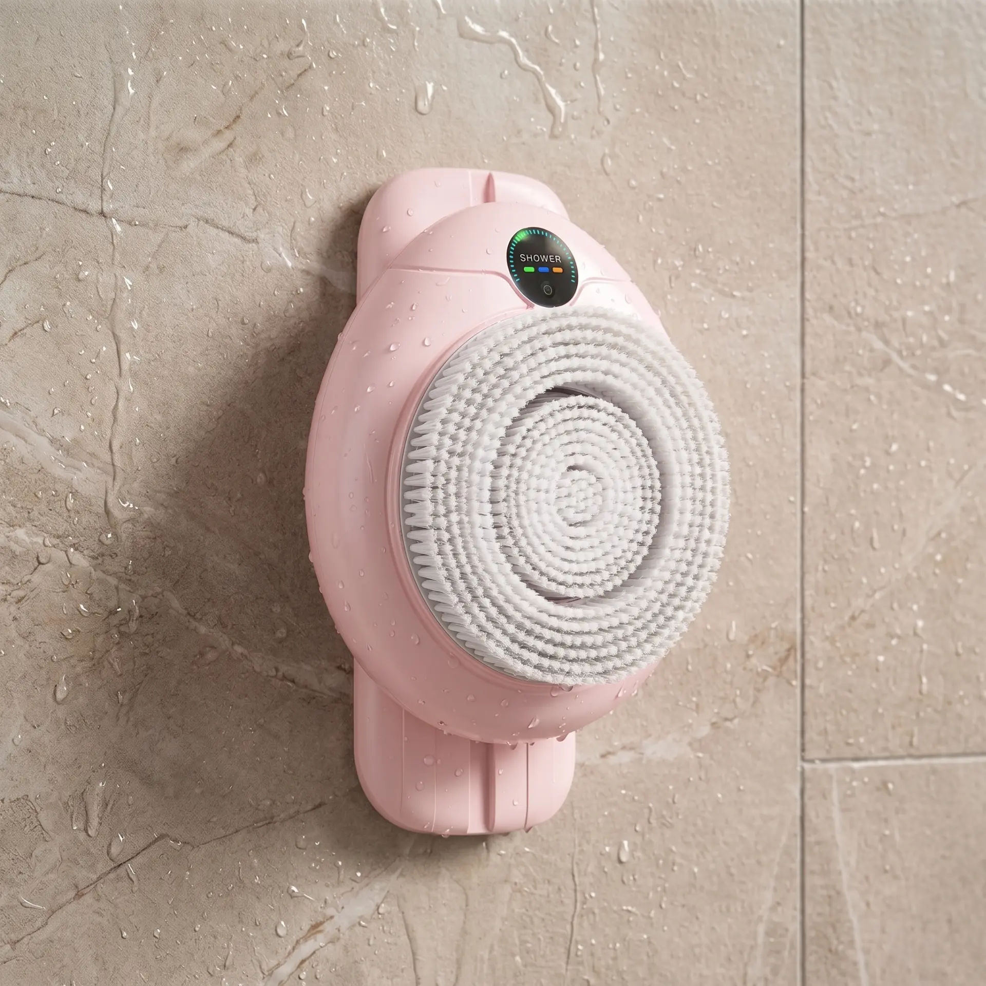 LumaScrub wall-mounted back scrubber in pink
