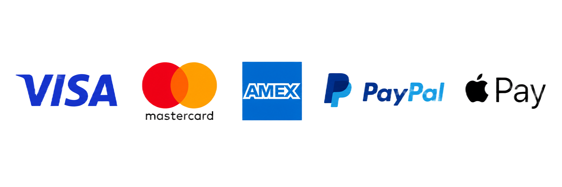 Accepted payment methods: Visa, Mastercard, Amex, PayPal, Apple Pay